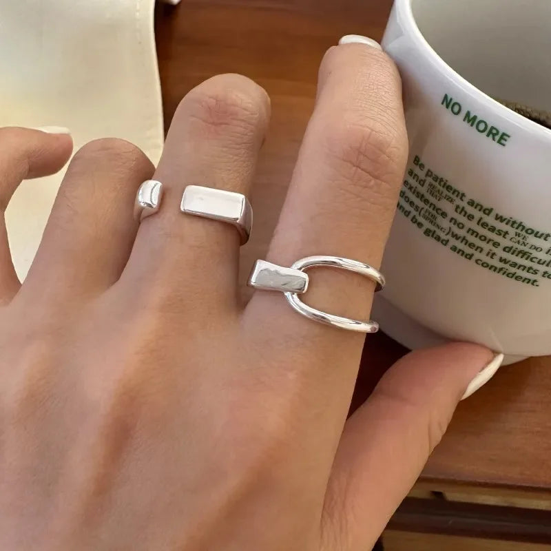 VENTFILLE 925 Sterling Silver Rings INS Fashion Hip Hop Vintage Couples Hollow Lines Punk Thai Silve