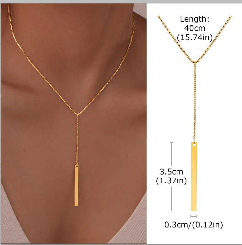 Stainless Steel Lariat Necklace Gold Plated, Dainty Long Necklace Laryered Necklaces lifestyle view