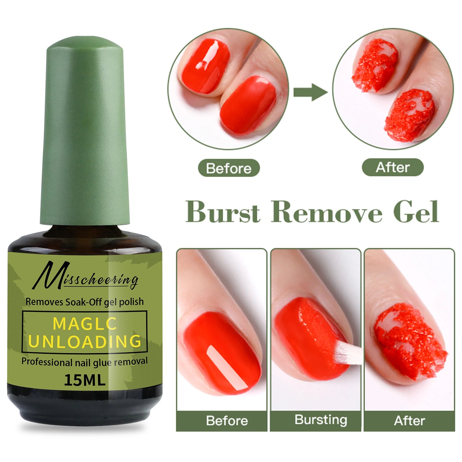 Misscheering 15ml Magic Fast Nail Gel Polish Remover Clean UV Soak Off Semi Permanent Va detail view
