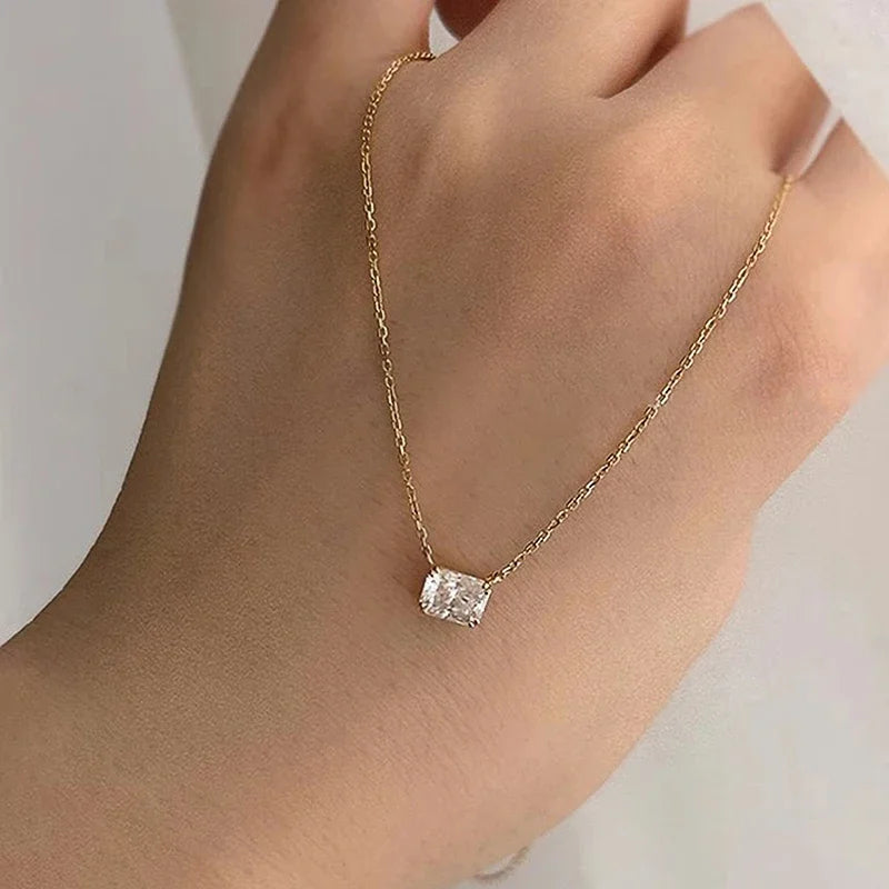 Huitan Temperament Geometric Crystal Cubic Zirconia Pendant Necklace for Women Weddin lifestyle view