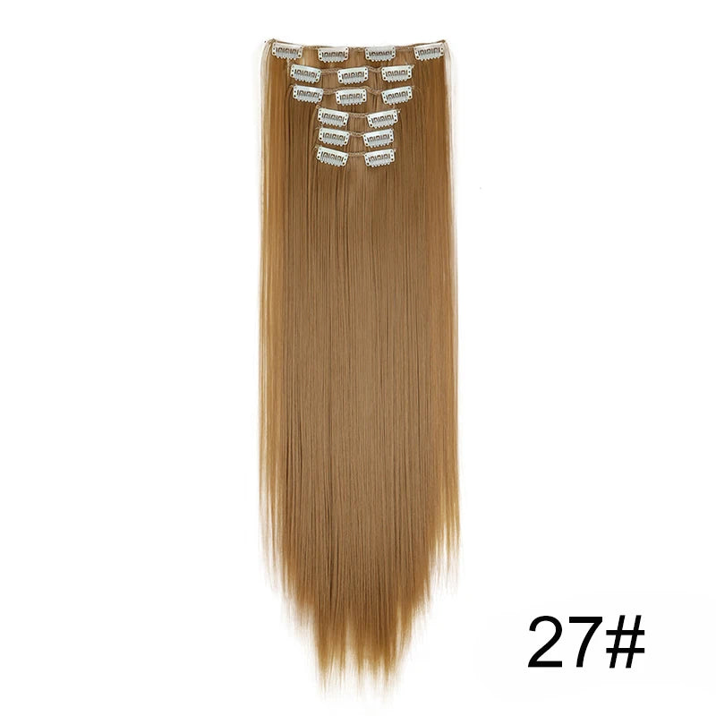 Synthetic 24 Inch Clip In Hair Extensions | Long Straight Blonde Black Heat Resistant alternate view