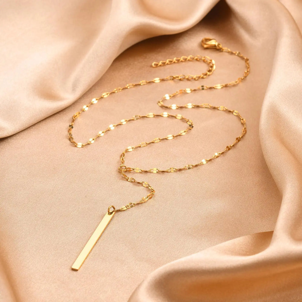 Drop Y Lariat Necklace with Bar Pendant, Stainless Steel Long Chain, Womens Necklac additional angle