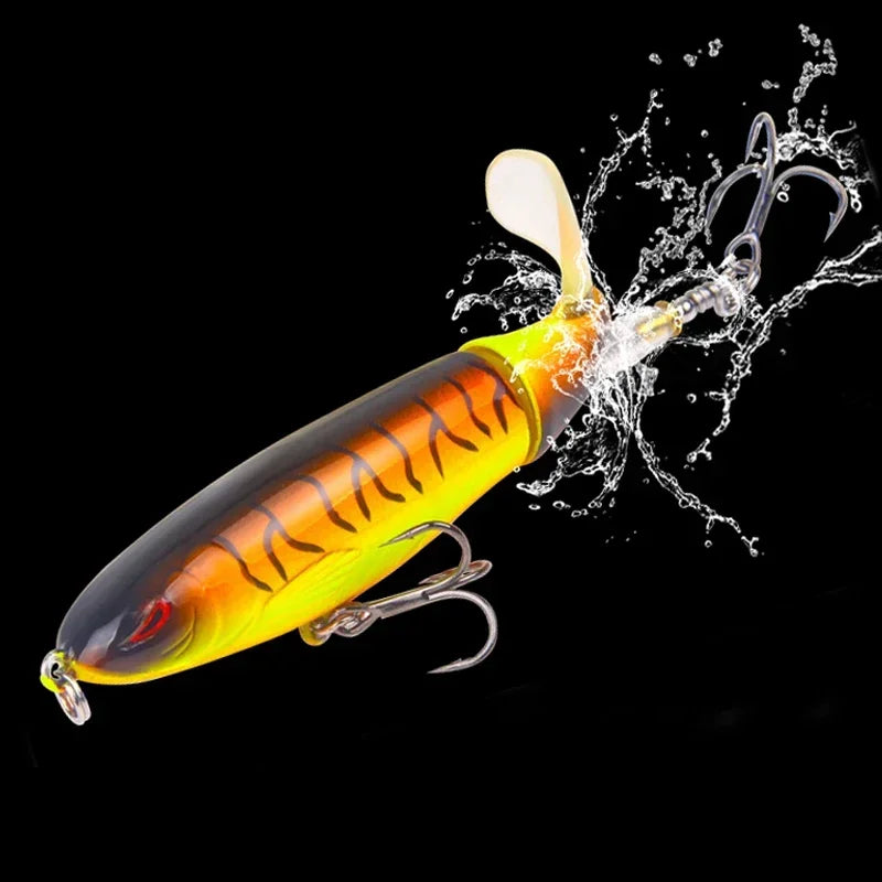 1 Pcs 10cm/14cm Topwater Fishing Lure Whopper Popper Artificial Bait Hard Plopper Soft Rotating Tail