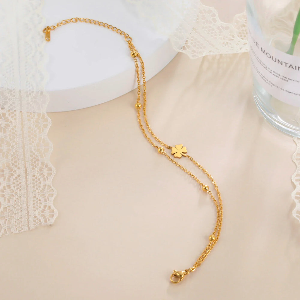 Skyrim Foot Chain of Women Men Silver Color Four-leaf Clover Stainless Steel Anklet S alternate view