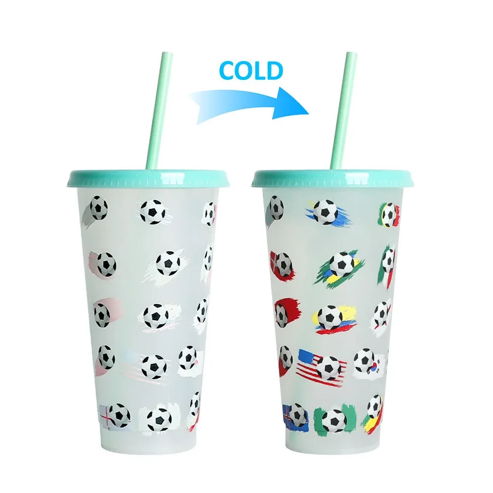 710ml Reusable with Straws Creative Water Cups Changing Colour Cup Magical Plastic Cold detail view