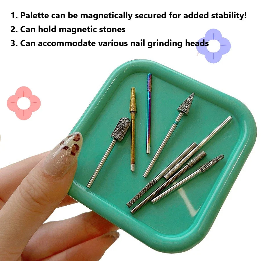 Portable Magnetic Nail Art Organizer Tray Cat Eyes Design Storage Container for Nail Grinding Heads Tool Holder