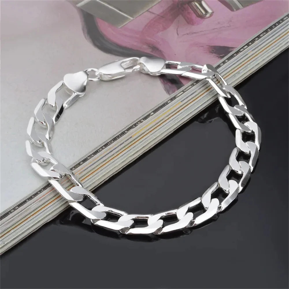 New 925 Sterling Silver Side Side Silver Bracelet 6MM8MM10MM12MM Men's and Women's Je alternate view