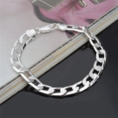 New 925 Sterling Silver Side Side Silver Bracelet 6MM8MM10MM12MM Men's and Women's Je alternate view
