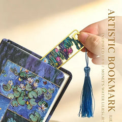 Van Gogh Monet Oil Painting Metal Bookmark Hollow Art Book Mark With Tassel, Vintage Rea detail view