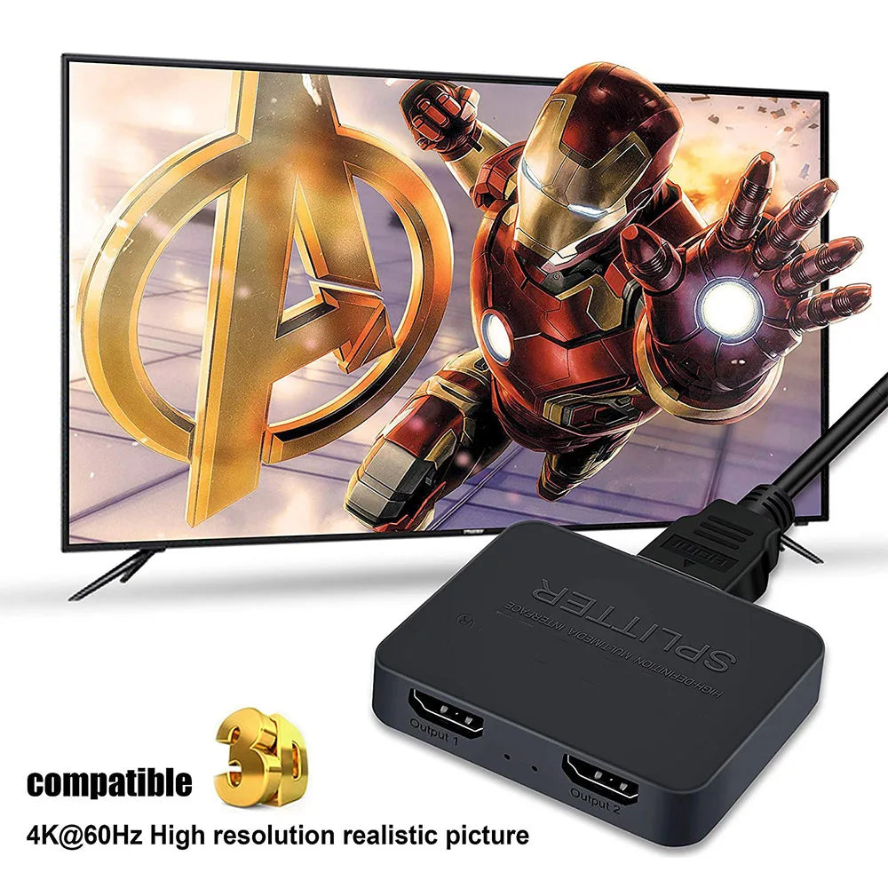 4K HDMI-compatible 1x2 Splitter Switch for Box PC Monitor Projector Laptop 1 in 2 Out Vi detail view