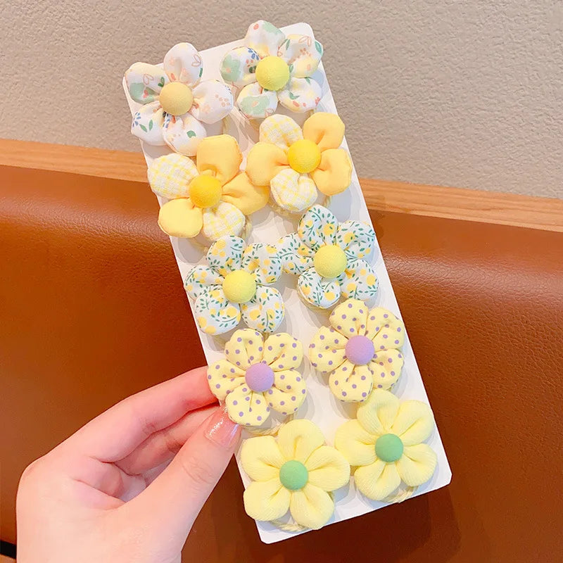 10Pcs/Set New Baby Girl Cute Colorful Flower Hair Bands Ponytail Holder Chilren Soft Scr detail view