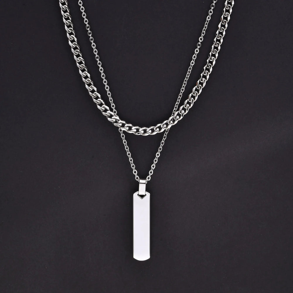 2pcs Vertical Layer Necklaces for Men Boys,Wateproof Stainless Steel Cuban Chain Colla close-up view