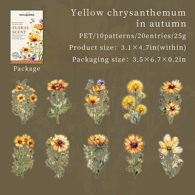 20pcs Floral Scent Vintage Flower Stickers | Creative DIY Journal Garden Label Pack lifestyle view