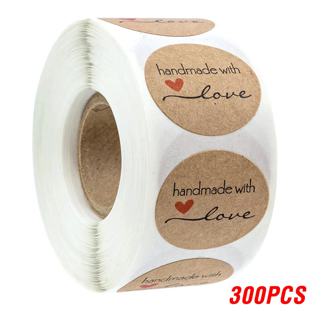 Vintage Kraft Paper Stickers | Handmade With Love Thank You Labels for Packaging and Gif detail view