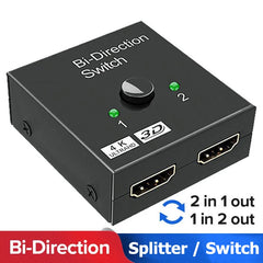 HDMI-compatible Adapter 2 in 1 out Converter Switch Bi-Direction 2.0 Splitter 1x2/2x1 for TV Box PS4