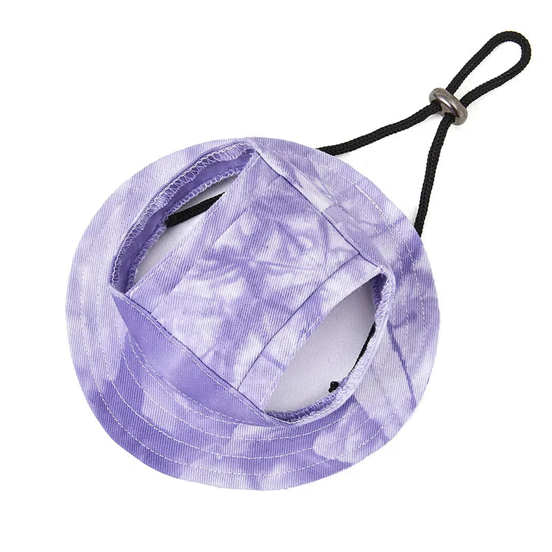 Dog Sun Hat with Ear Holes | Breathable Cotton Bucket Hat for Small Pets close-up view