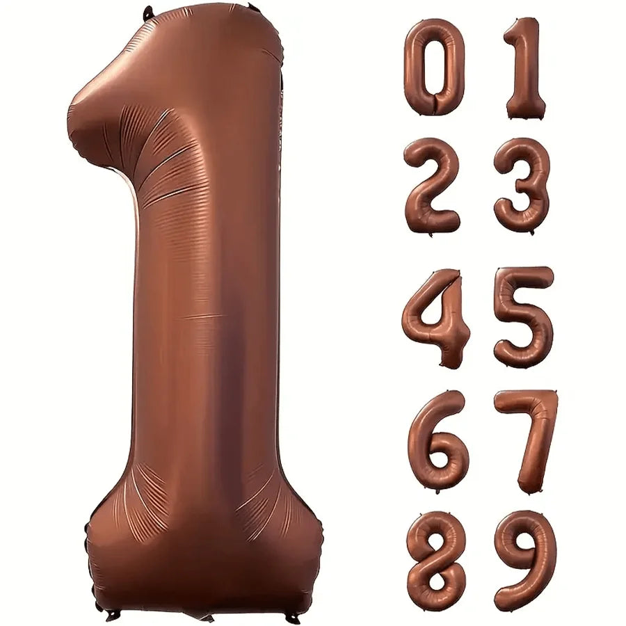 40 Inch Foil Number Balloon Set | Brown Birthday Party Decoration detail view