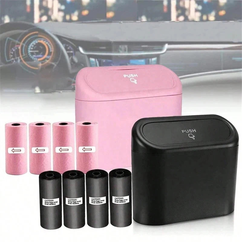 Car Trash Can with Lid - 4 Rolls of Garbage Bag, Leak-Proof, Portable Hanging Trash Can for Vehicle