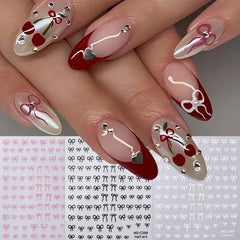 1/2pcs Black White Pink Mini Bowknot Design Nail Art Sticker Self Adhesive Lace Ribbons detail view