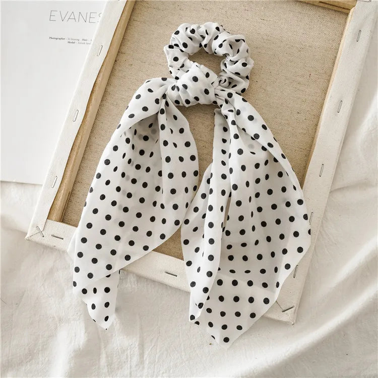 Fashion Leopard Print Bow Satin Long Ribbon Ponytail Scarf Hair Tie Scrunchies Women lifestyle view