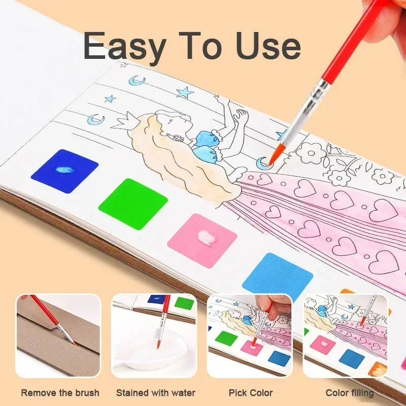 Kids Portable Watercolor Painting Book Paint With Water Brush Gouache Graffiti Picture C detail view
