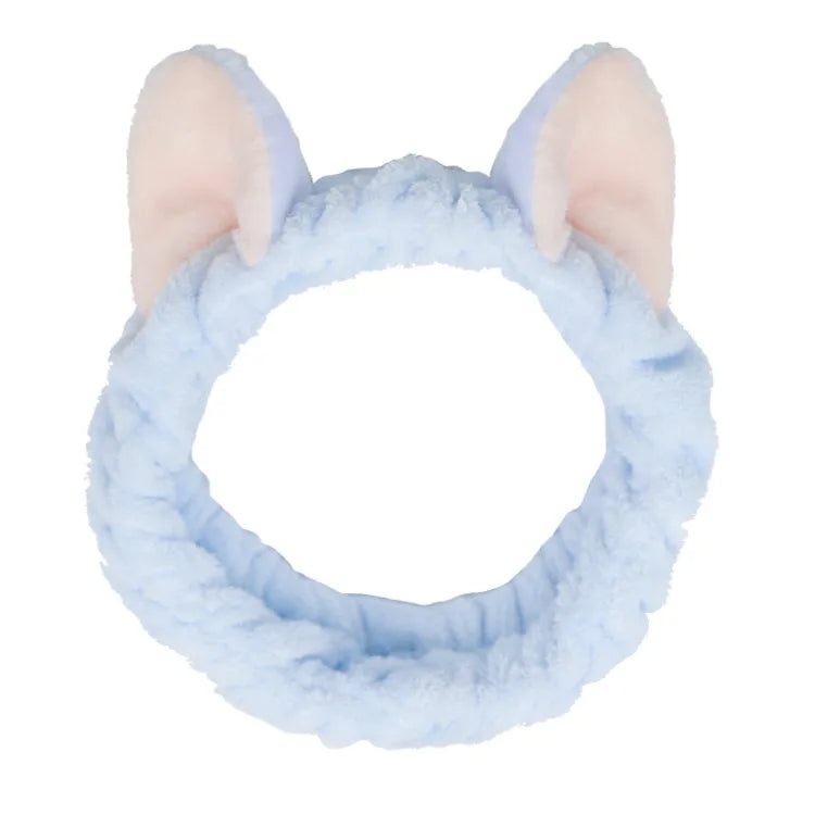 Cute Red Horns Elastic Hairbands for Women Wash Face Sport Soft Plush Rabbit Ears Hea lifestyle view