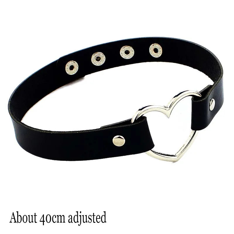 Gothic Bat Heart Lock Punk Choker | Black Leather Collar Necklace alternate view