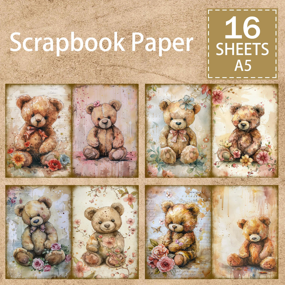 16 Sheets A5 Lace Cute Bear Background Vintage Grunge Paper | Journal Planning Scrapbooking