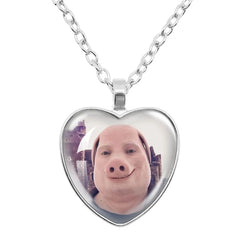 John Pork is Calling Answer Call Phone Humor Funny Pig Lover Graphic Glass Cabochon Heart-Shape Pendant Necklace Jewelry Gift