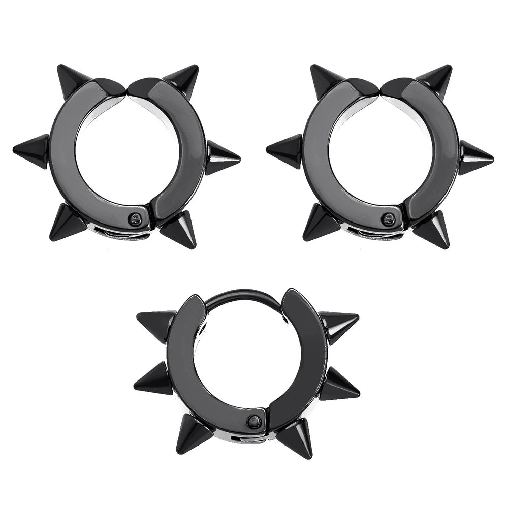 3Pcs Stainless Steel Gothic Punk Clip Earrings Unisex Spike Rivet Cross Non-Pierced Earr detail view