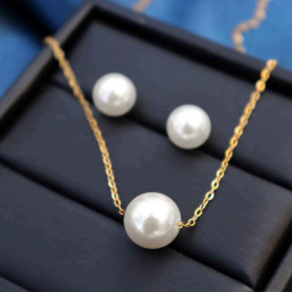 316L Stainless Steel FashionElegant One Pearl Necklace Charms Chain Choker Necklaces & Pendant For W