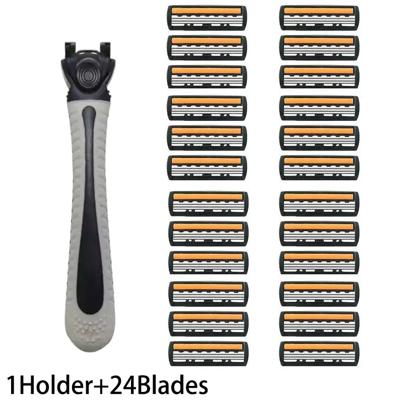 Men's Manual Shaver with 3-Layer Stainless Steel Razor Blades, Compact Shaver with Scratch Resistance, Precision Shaving