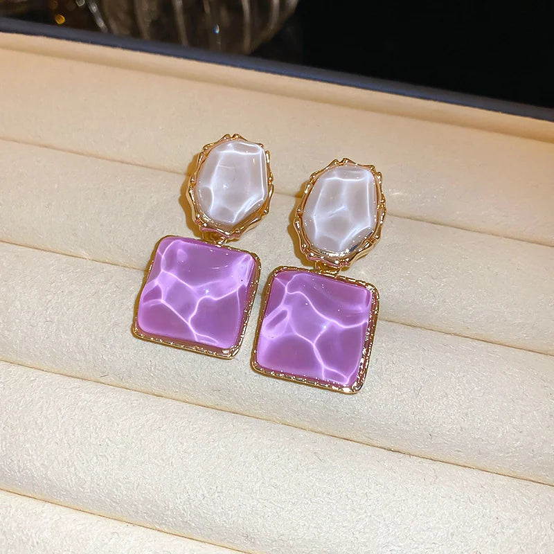 New Vintage Blue Coffee Square Oval Rhinestones Stud Earrings Women Shiny Cubic Geometri detail view
