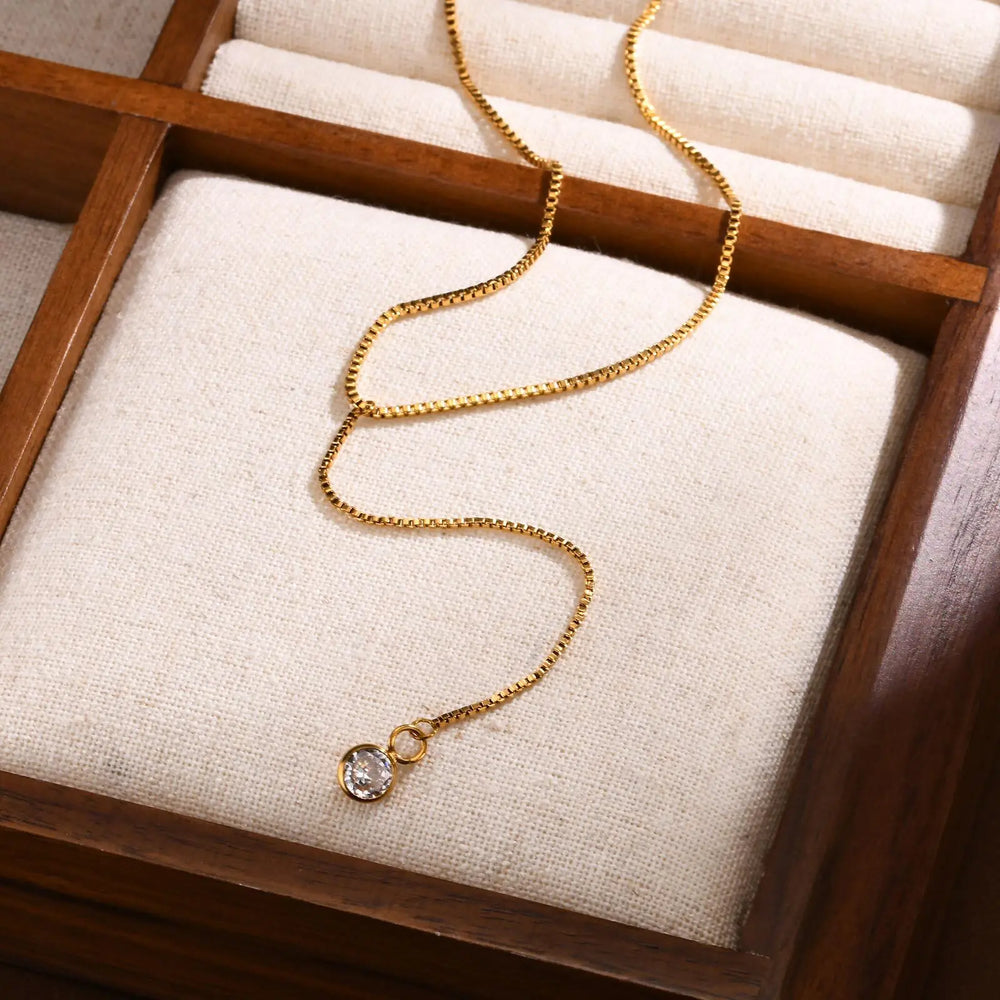 Golden Color Lariat Necklace for Women, Dainty Y Shape Layered Long Necklaces, CZ Dro lifestyle view