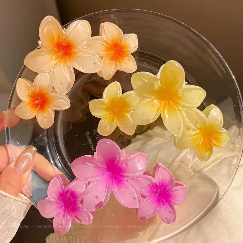 1/2pcs Fashion Gradient Egg Flower Hair Claws Clip For Women Sweet Acrylic Girls Hairpin detail view