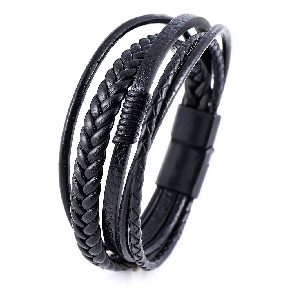 Multi Layer Braided Rope Bracelet for Men | Classic Handmade PU Leather Wristband wit lifestyle view
