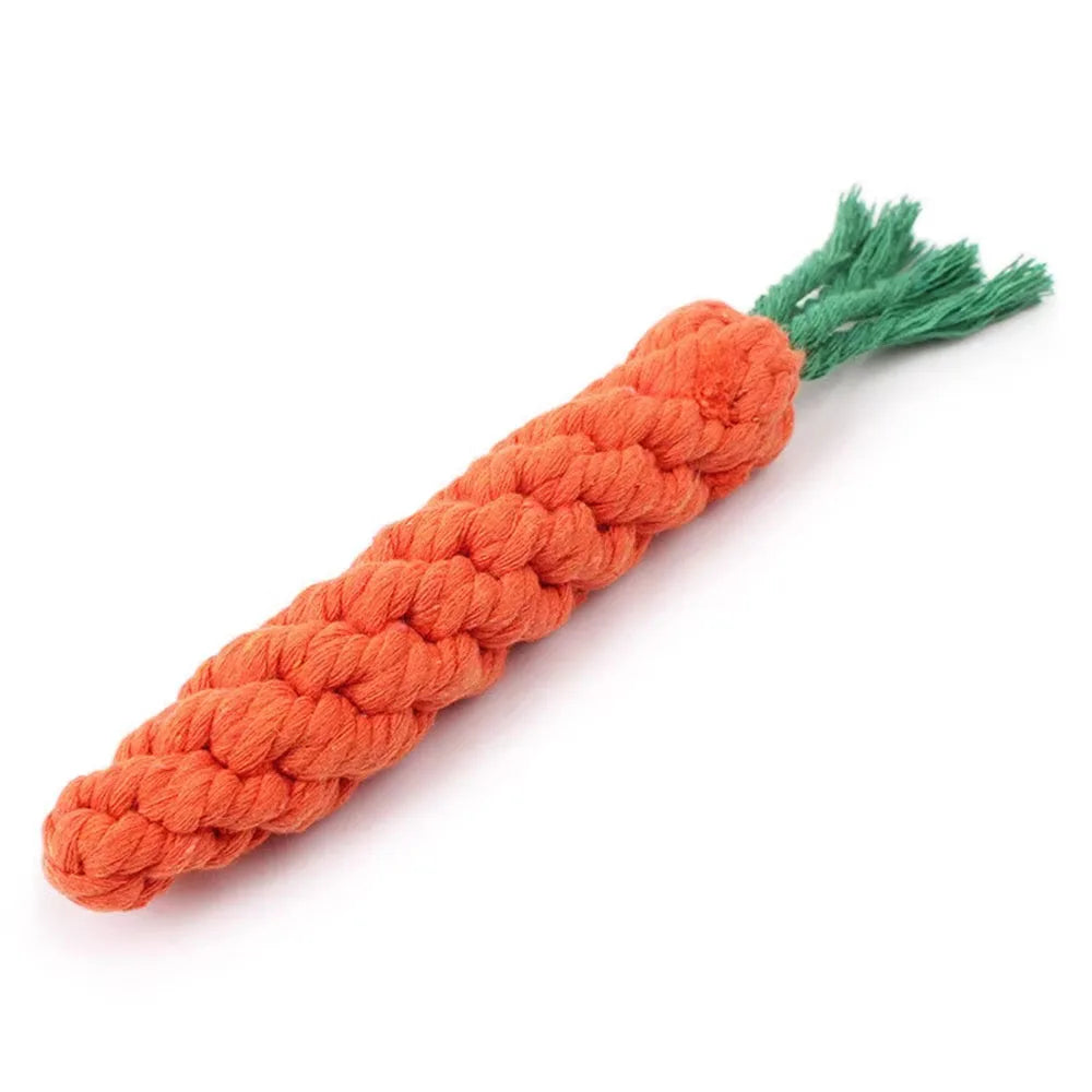 Carrot Dog Bite Rope Toy | Safe and Durable Chew Toy for Puppy Teeth Cleaning close-up view