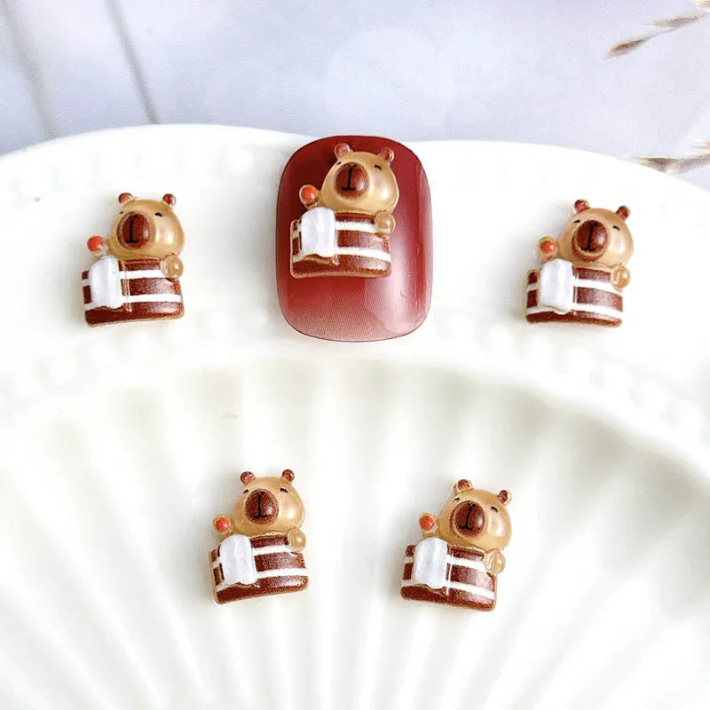 50Pcs Cartoon Cute Resin Capybara Nail Charms Creative Hamster Animal Nail Art Deco additional angle