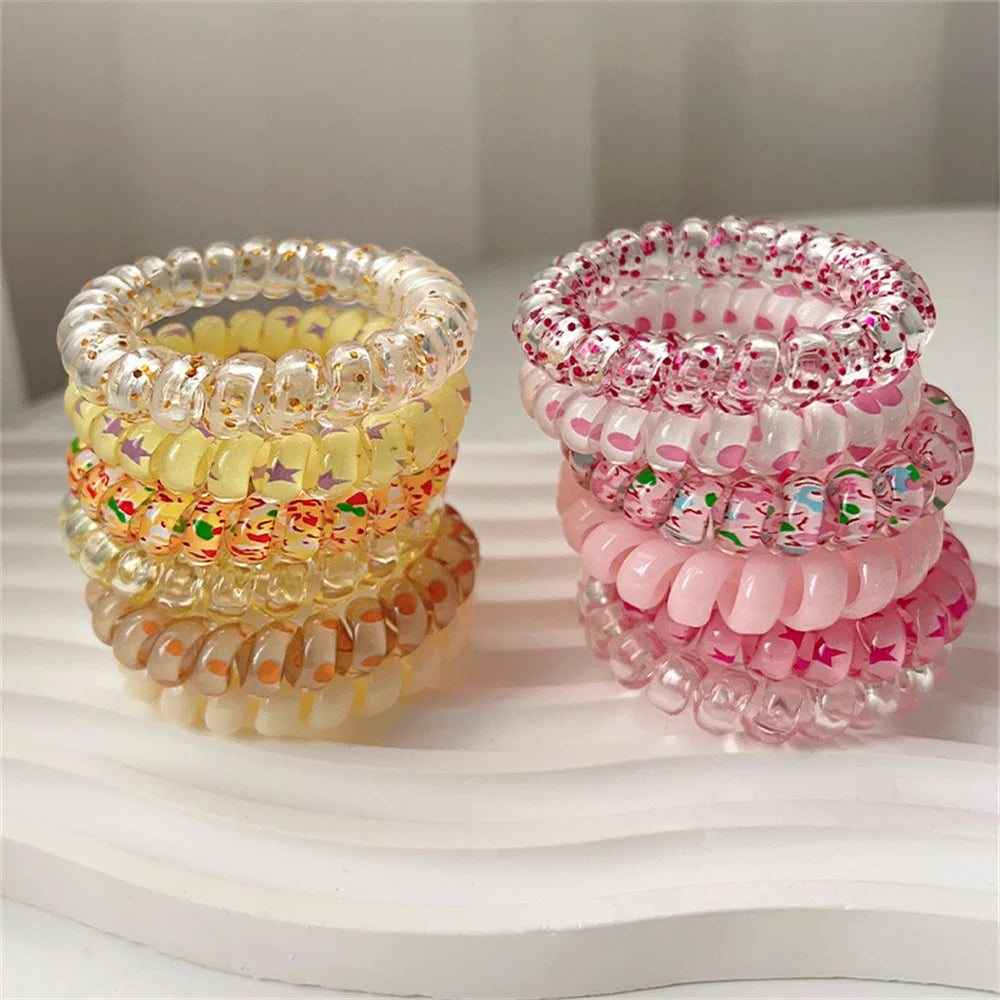 6pcs Sweet Cute Colorful Spiral Hair Ties Resin Jelly Coil Hair Rings Elastic Women Girl detail view