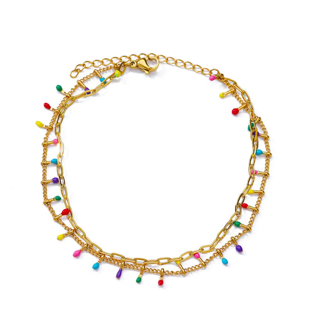 Colorful Boho Drops Anklets For Women Gold Color Stainless Steel Geometric Anklet Lux alternate view