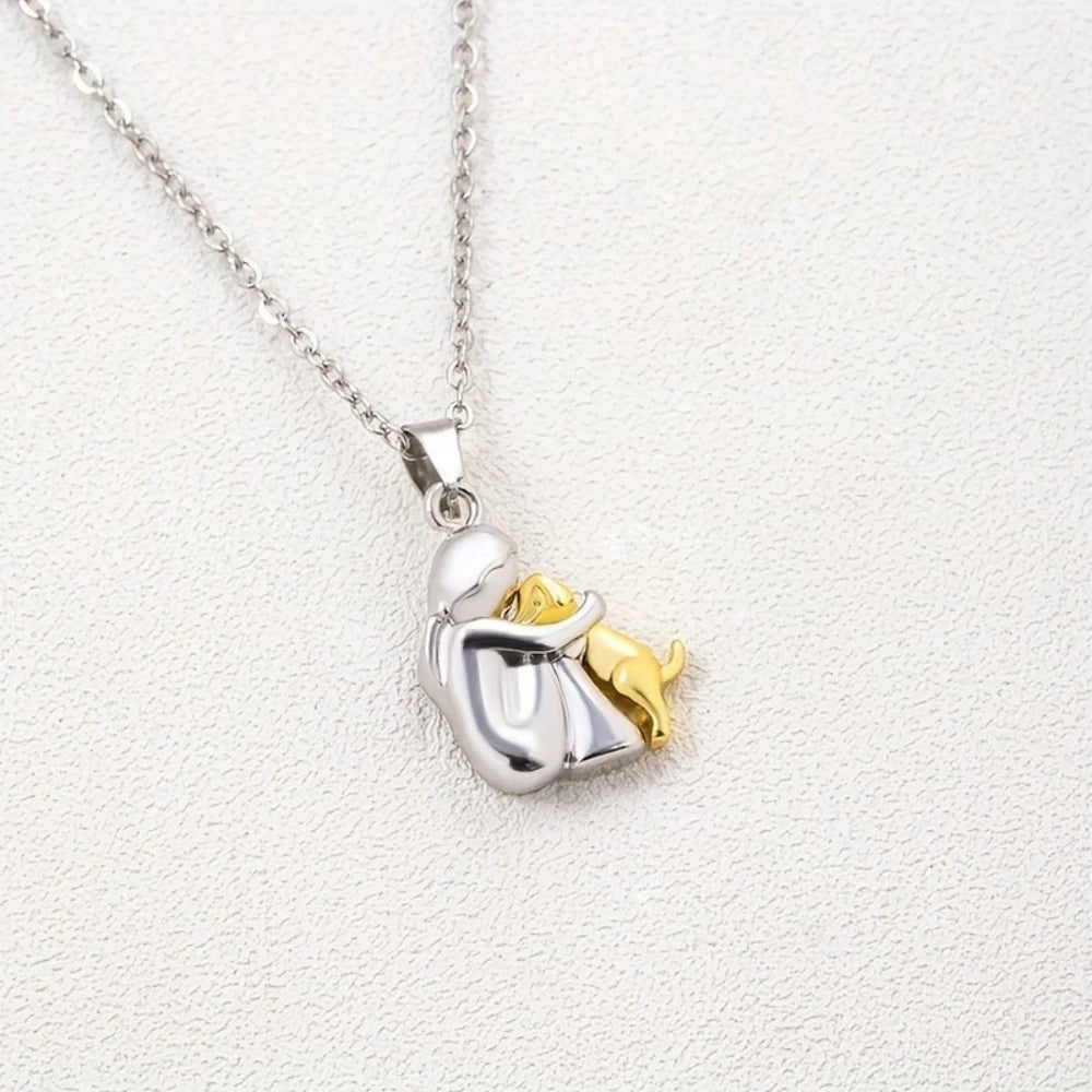 Cute Girl Puppy Pendants Necklaces Fashion Simple Personalized Alloy Women and Dog Ne lifestyle view