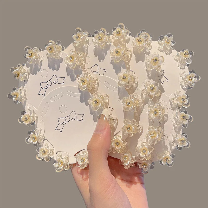 Cute Mini Flower Hair Clips, Transparent Crystal Hair Claw for Bangs & Side Hair additional angle
