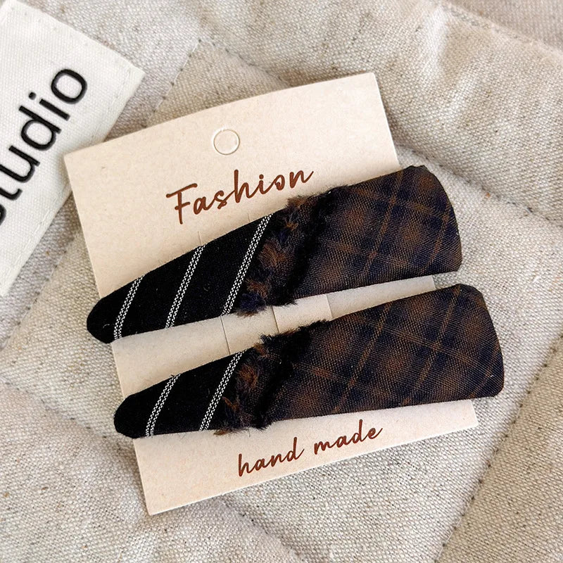 Sister's Style Plaid Fringe Patchwork Hair Clip Luxurious Triangle Fabric Bang Clip BB Clip Side Clip Hair Accessory