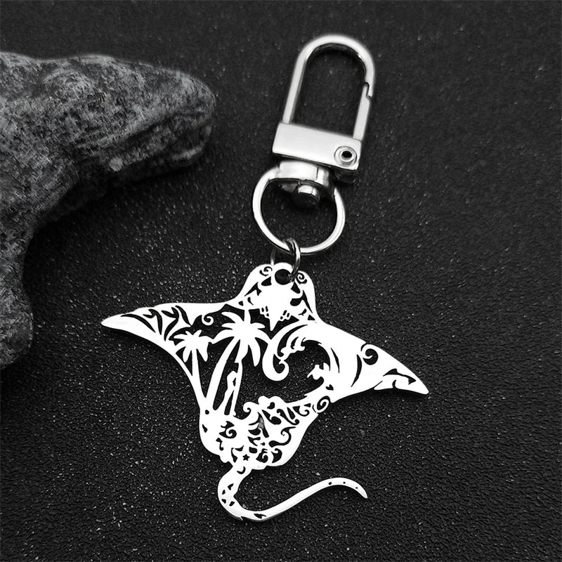 Manta Ray Sea Devil Fish Pendant Necklace | Stainless Steel Gold Silver Color Chain Je close-up view