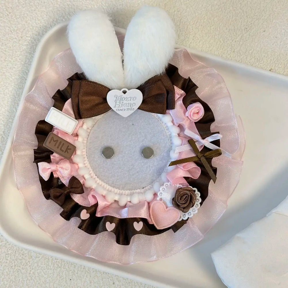 Cute Rabbit Ears Lace Ribbon Badge Holder Itabag Decoration Fill Badge Holder Handm additional angle