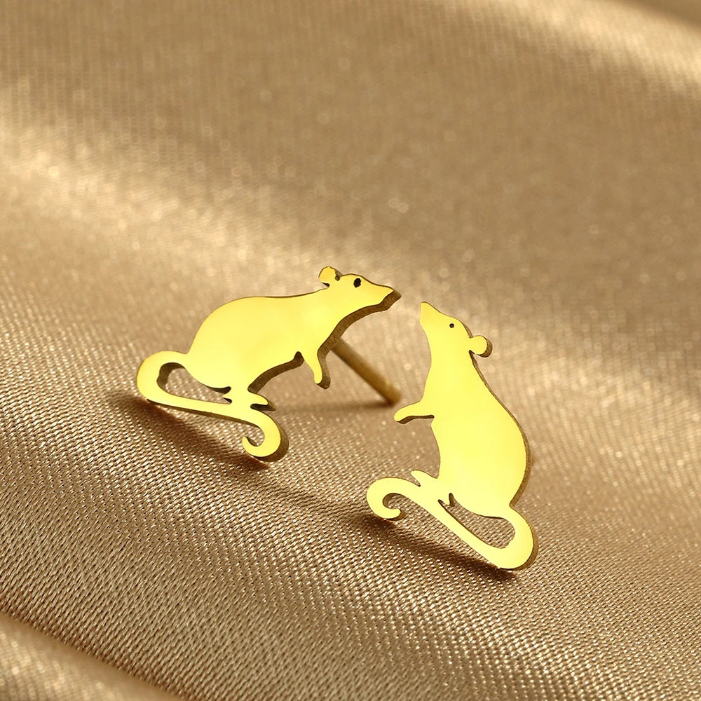 Kinitial Adorable Rat Stud Earrings Stainless Steel Cute Rodent Party Jewelry Accesso lifestyle view