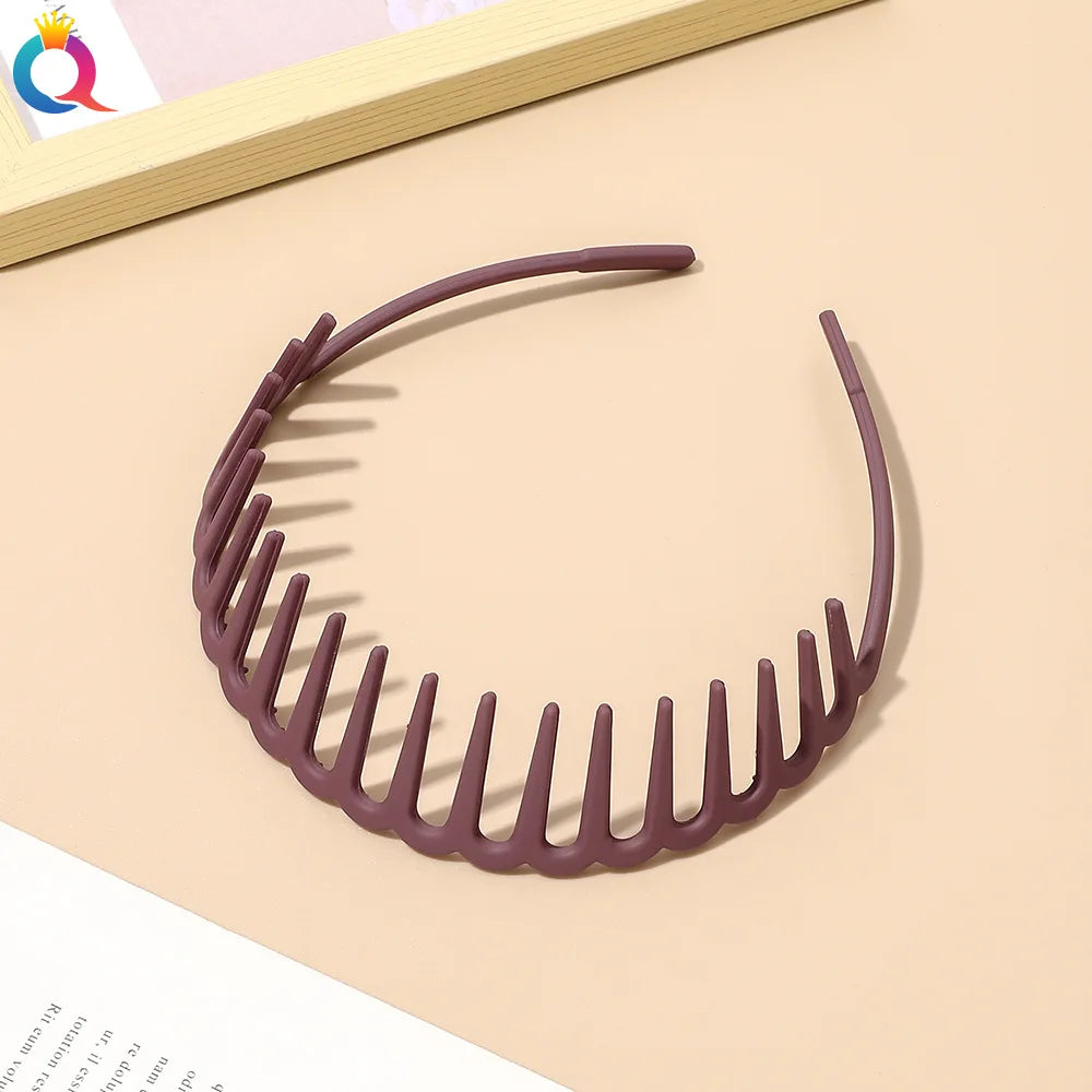 Korean Simple Headwear Hair Hoop Bezel with Teeth Headband Women Girl Solid Color Resin detail view