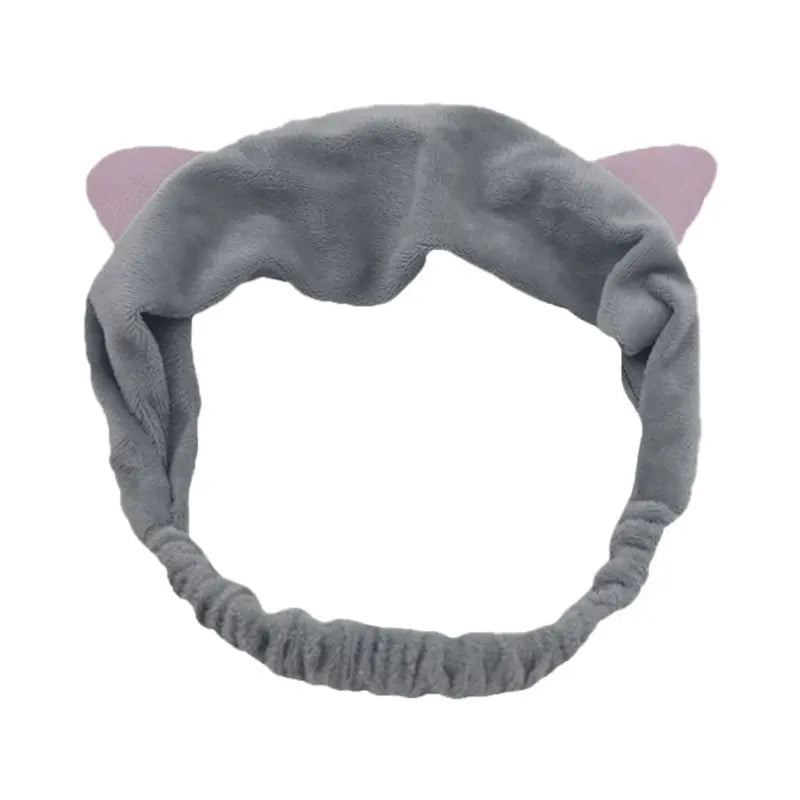 Cute Red Horns Elastic Hairbands for Women Wash Face Sport Soft Plush Rabbit Ears Head close-up view