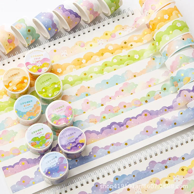 Kawaii Gradient Clouds Washi Tapes | DIY Scrapbooking and Journaling Stickers detail view