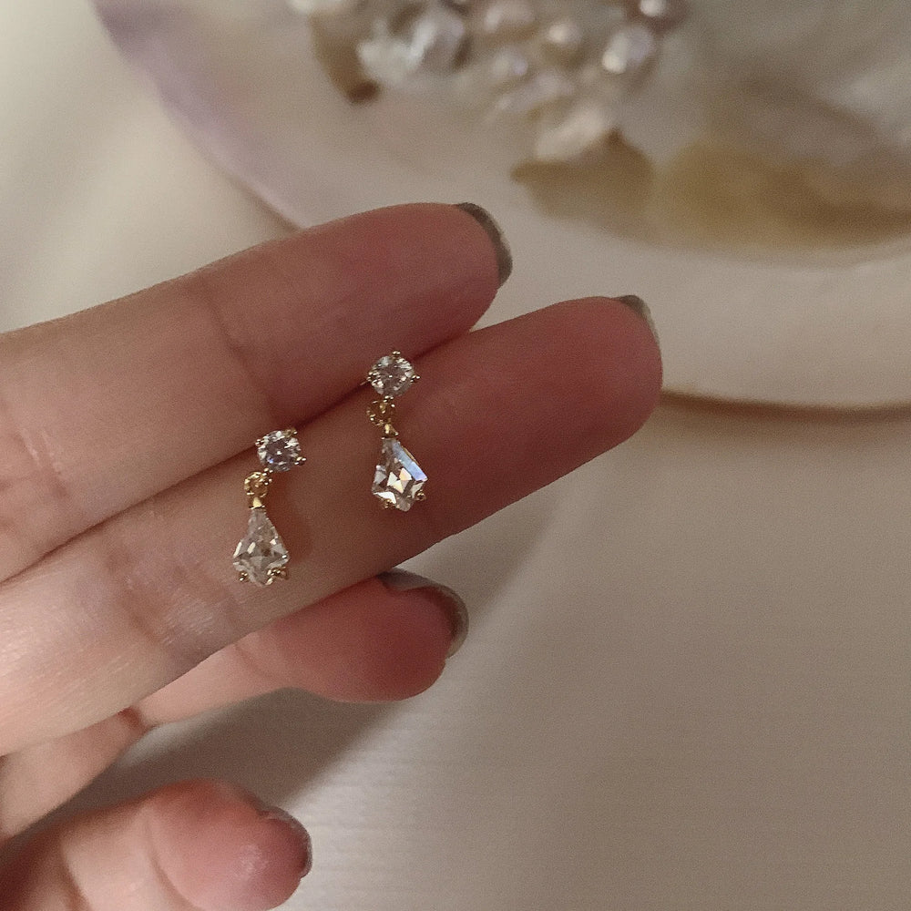 925 Silver Needle Simple Shiny Zircon Earrings Gold Plating Jewelry Crystal Stud Earr alternate view